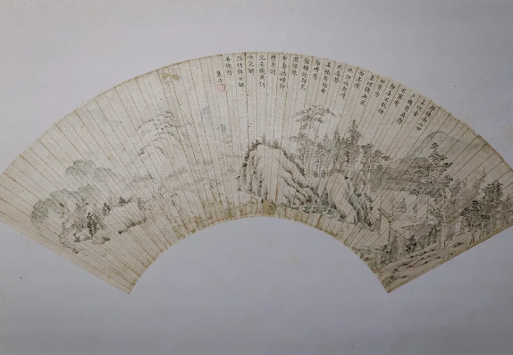 早安丨每天认识一件文物：石赞清设色《耕织图》山水扇面