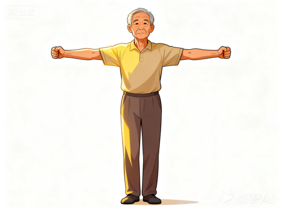jimeng-2026-03-09-9832-一个中老年人扩胸运动的示范图