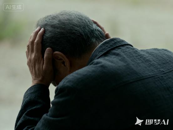 jimeng-2026-03-09-6211-一个中老年人头痛比较厉捂着头很难受的样子的背影，不要有字