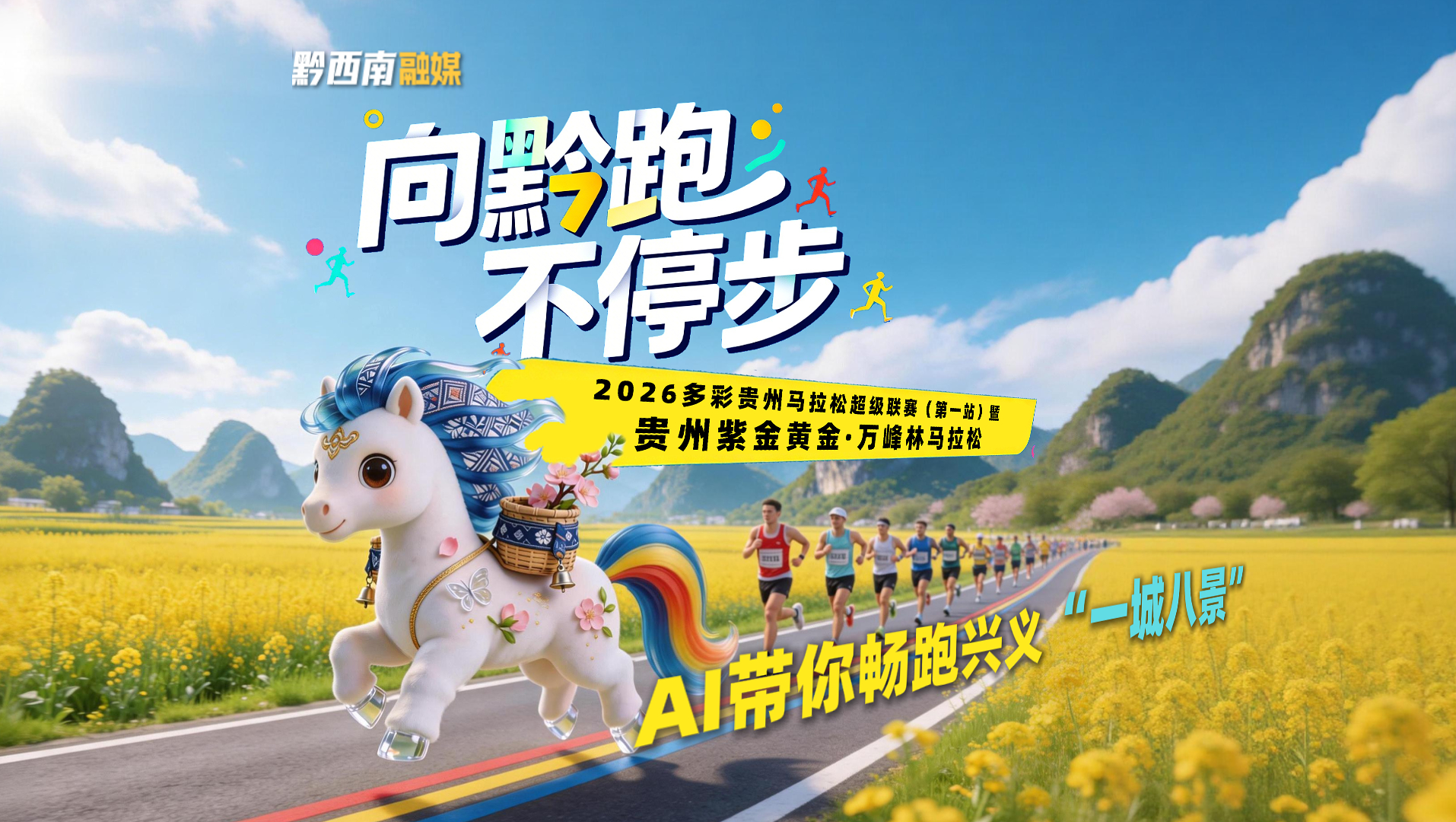 向黔跑，不停步！2026多彩贵州马拉松超级联赛（第一站）暨贵州紫金黄金·万峰林马拉松，AI带你畅跑兴义”一城八景”！