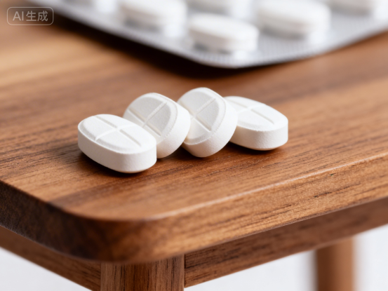 jimeng-2026-04-03-6349-药片摆放在桌子上表现图，不要有人脸