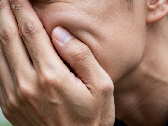 jimeng-2026-04-14-2532-牙不舒服捂住脸的局部特写，不能有表情